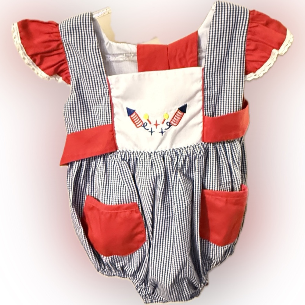 Smocked Polkadot 4th of July Gingham Romper 18M